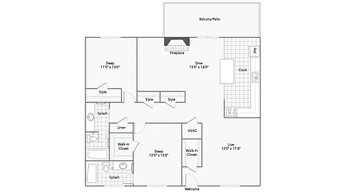 Floor plan 2 Bed 2 Bath A