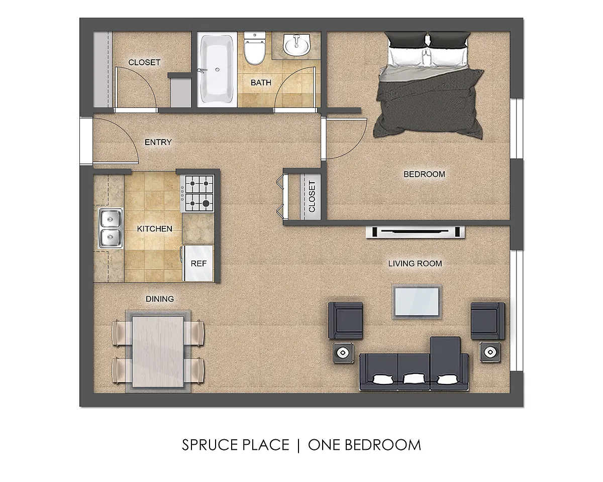 Floor plan 1 Bedroom - Spruce Place