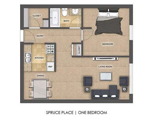 Floor plan 1 Bedroom - Spruce Place