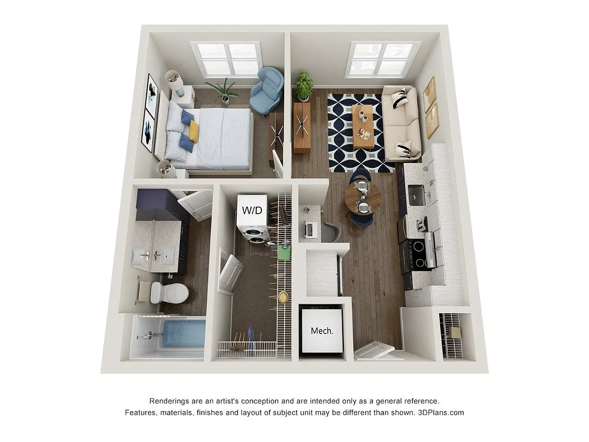 Floor plan A2.1 1x1 560 SF