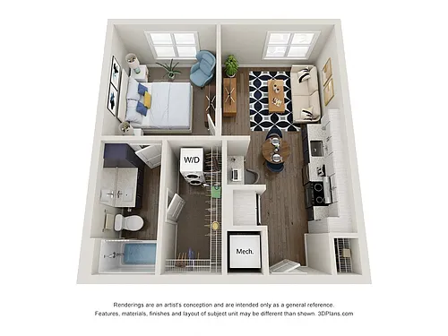 Floor plan A2.1 1x1 560 SF