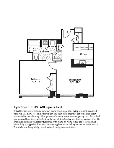 Floor plan 1Bed 1 Bath
