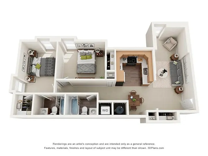 Floor plan 2 Bed, 2 Bath (Redwood)