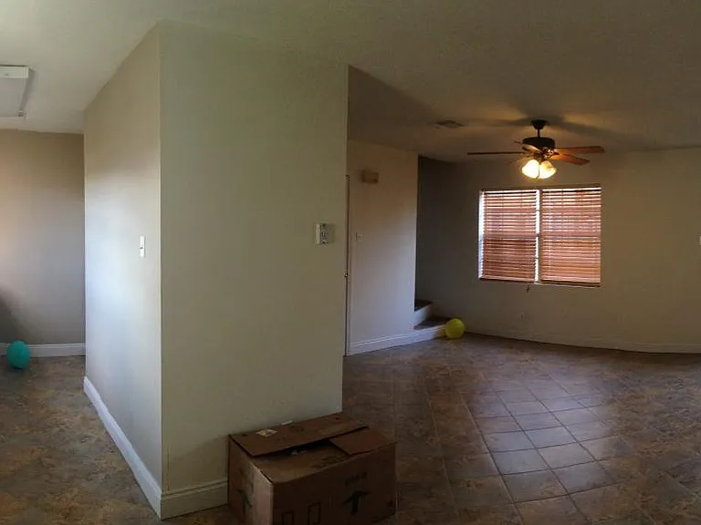 Galley Kitchen/living room: new floor ez clean, ez to furnish