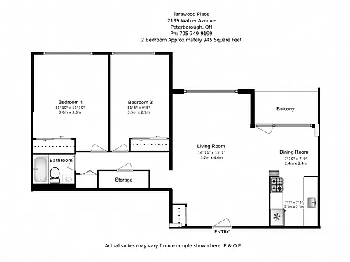 Floor plan 2 Bed 1 Bath A
