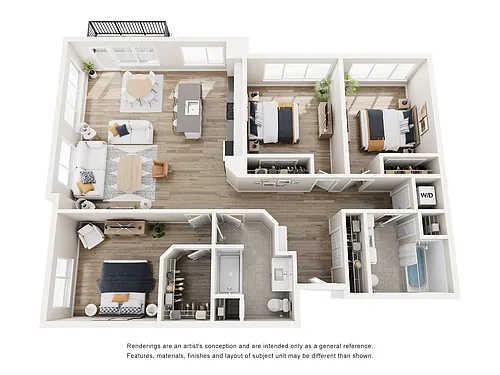 Floor plan Three Bedroom Corner with Balcony