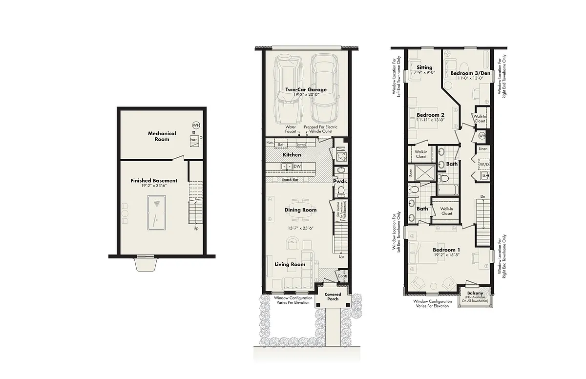 Floor plan Three Bedroom - Townhouse
