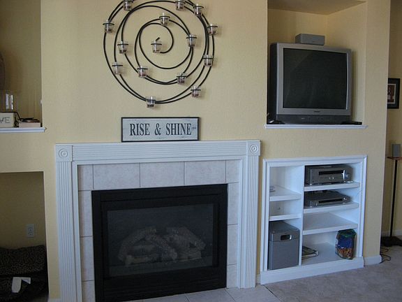 Fireplace & bookshelves