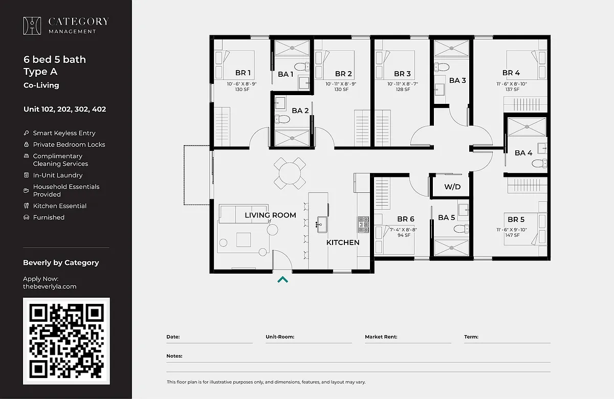 Floor plan Private Room in Shared 6 Bed 5 Bath (A)