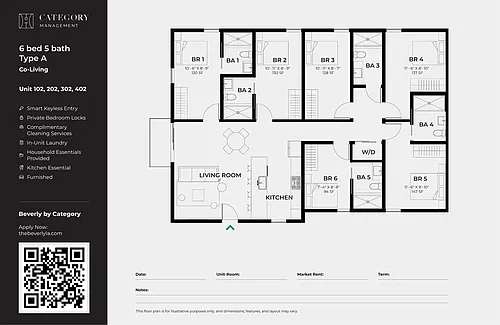 Floor plan Private Room in Shared 6 Bed 5 Bath (A)