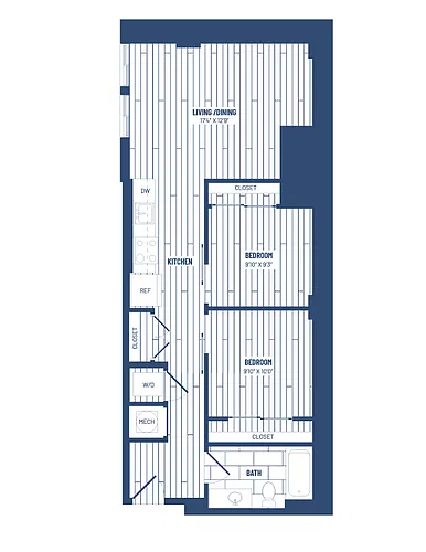 Floor plan 2 Bed/1 Bath Junior-HJR2Ac x01