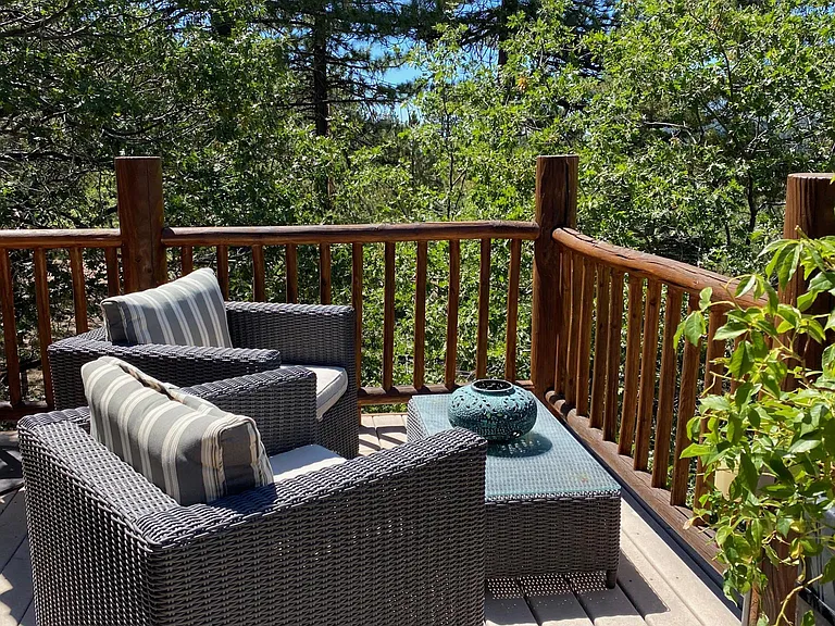 Deck with beautiful tree views.