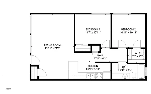 Floor plan 2 Bedroom Upgraded