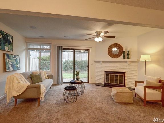 Living room with wood burning fireplace!