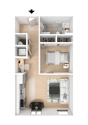 Floor plan Jr. 1 Bedroom-B1