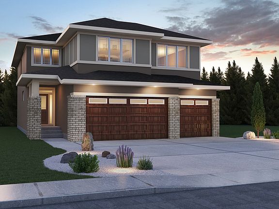 Exterior view of the Prairie Elevation for the Savona 3 model by Brookfield Residential in Calgary.