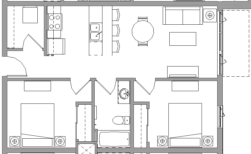 Floor plan 2X1E - 2 BEDROOM - 1 BATH