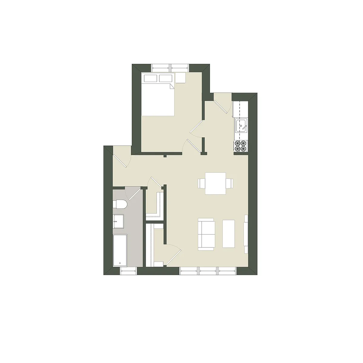 Floor plan 1 Bedroom - 1 Bathroom