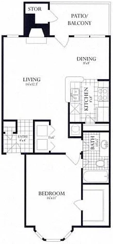 Floor plan 1 Bed, 1 Bath 754 SF 11C