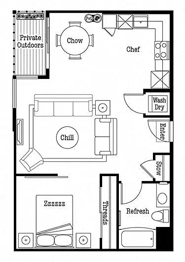 Floor plan 1bd 1ba Open B