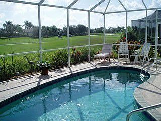 pool and golf course view