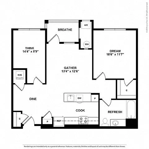 Floor plan 1S Den w/ Balcony