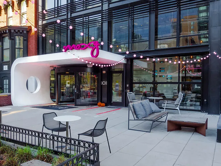 Family and friends can stay at the trendy hotels nearby.
