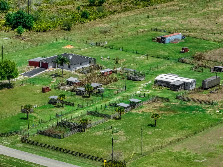 Aerial view of the main house and mobile home (guest house)