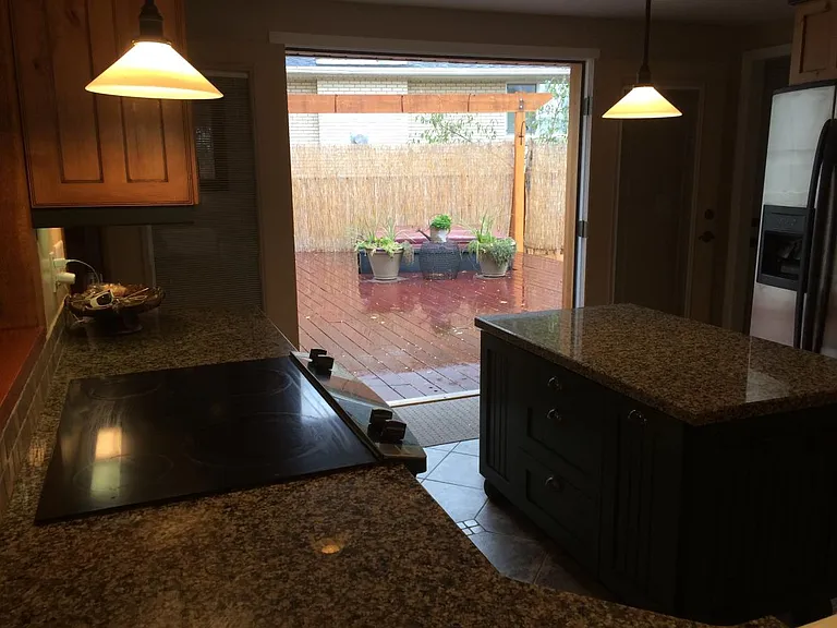 Kitchen with doors open