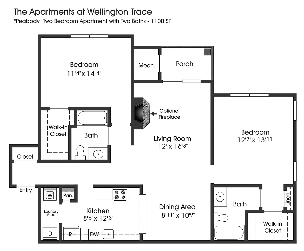 Floor plan 2BR 2BA (1100sf)