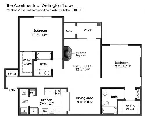 Floor plan 2BR 2BA (1100sf)