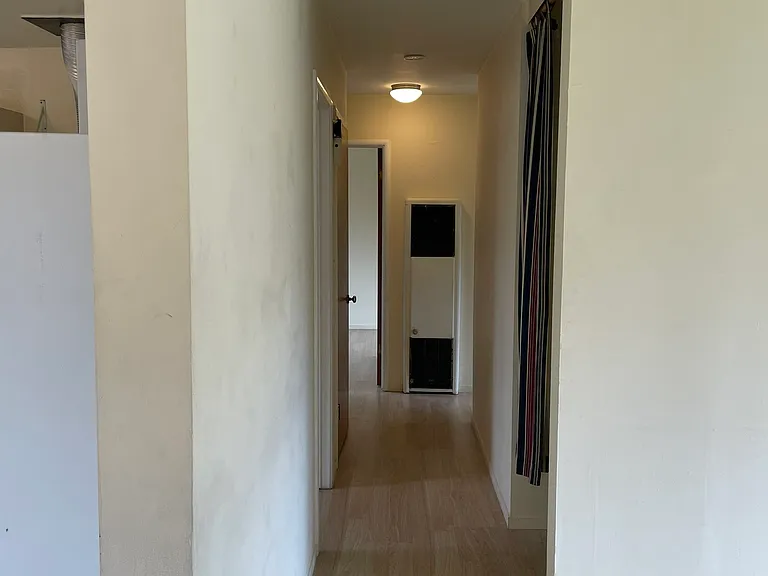 Hallway Off Living Room Leading to Bedrooms - Showing Wall Heater and Hallway Closet