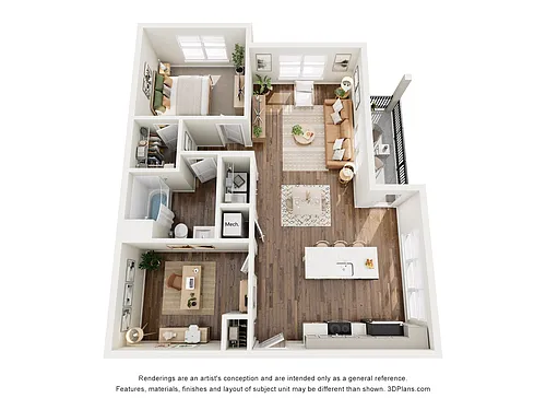 Floor plan The Sparrow - 1 Bedroom + Den