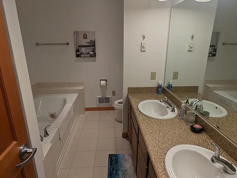 Primary bath with shower and jetted tub.