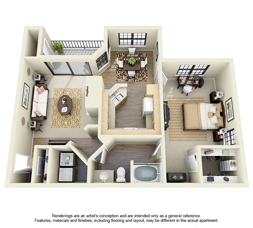 Floor plan 1 Bed 1 Bath - A