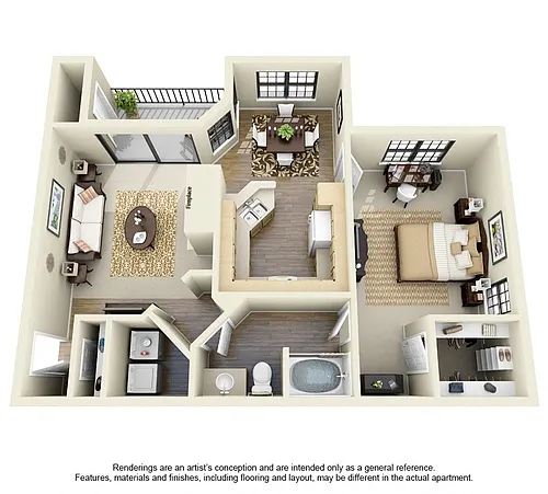 Floor plan 1 Bed 1 Bath - A