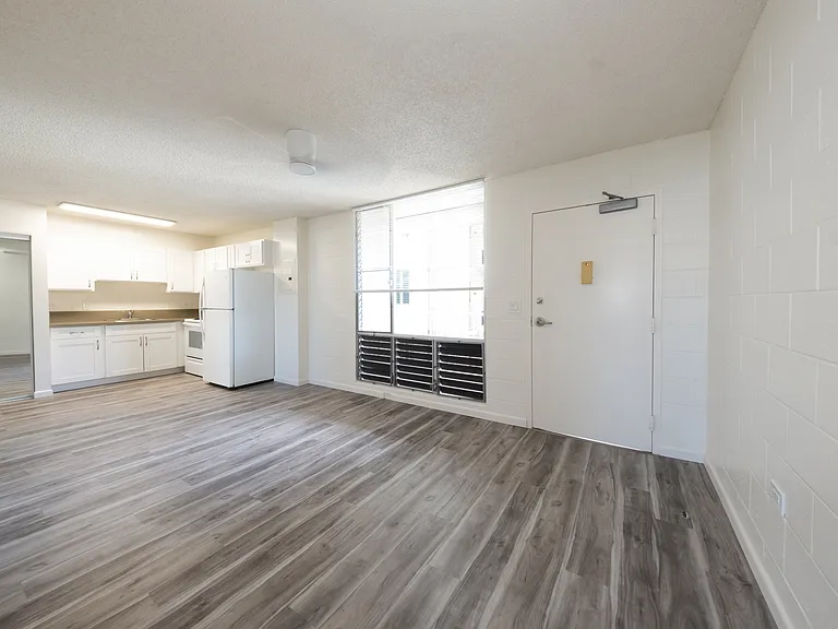 Open-concept living space featuring modern flooring and a bright ambiance.