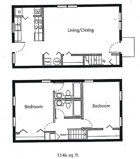 Floor plan Two Bedroom Two Bath Townhome