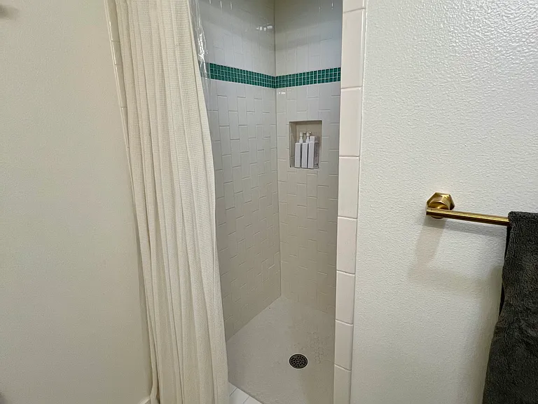 Lower level bath with shower.