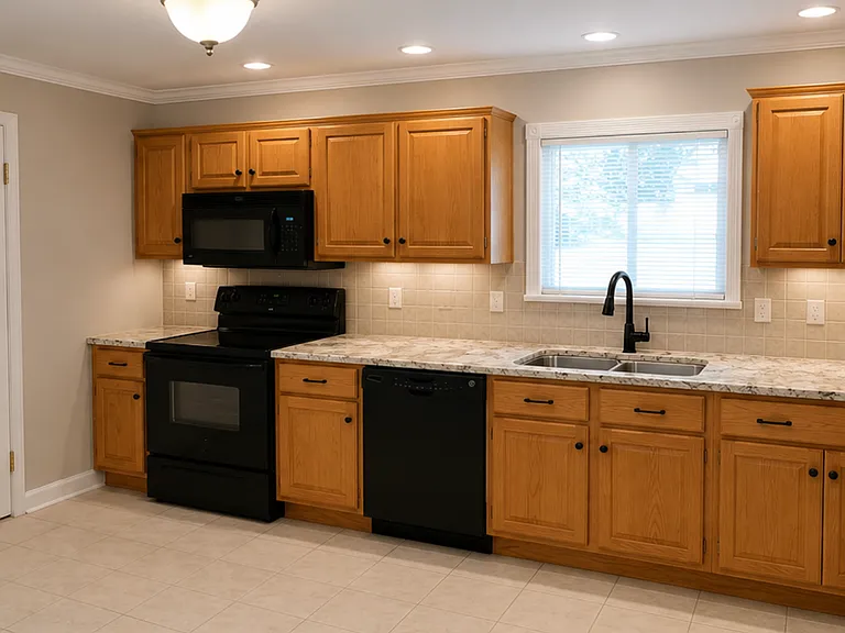 Updated Granite Kitchen with fresh paint, new fixtures and crown molding.