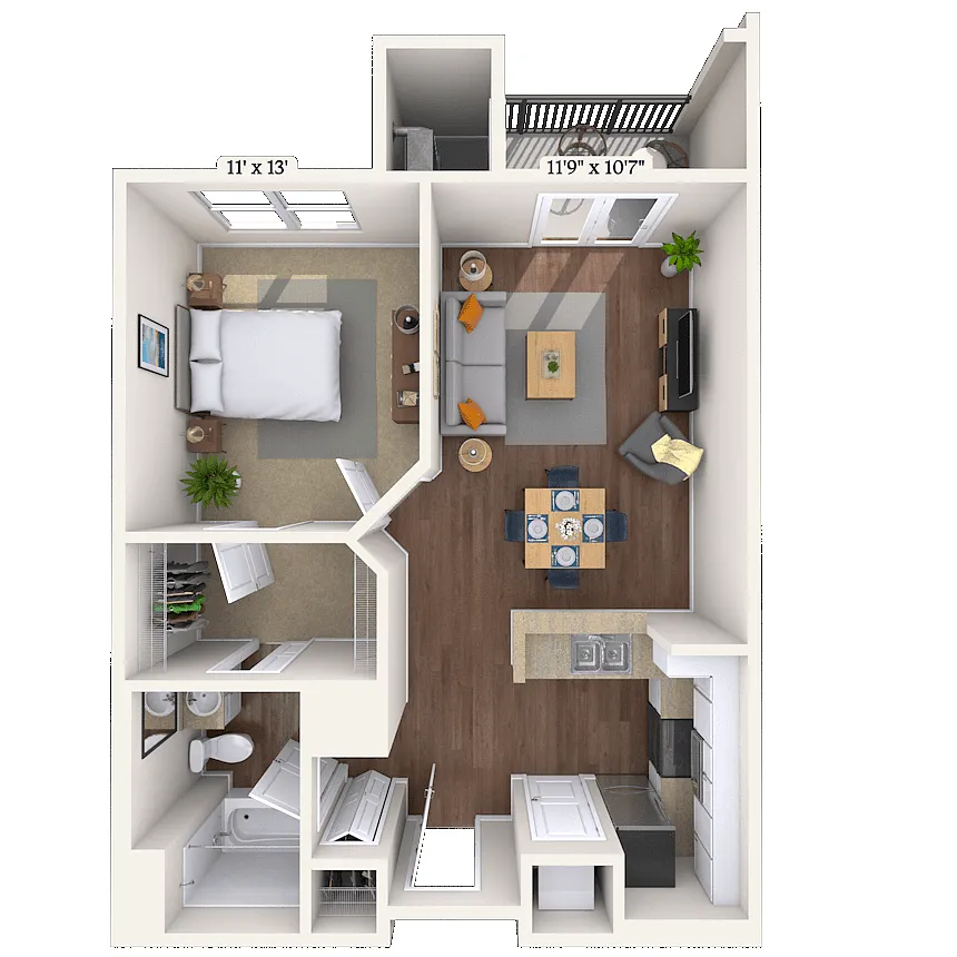 Floor plan Traditional 1x1 689-790 SF