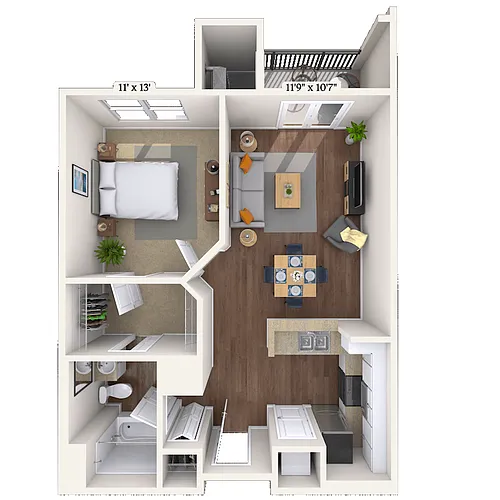 Floor plan Traditional 1x1 689-790 SF