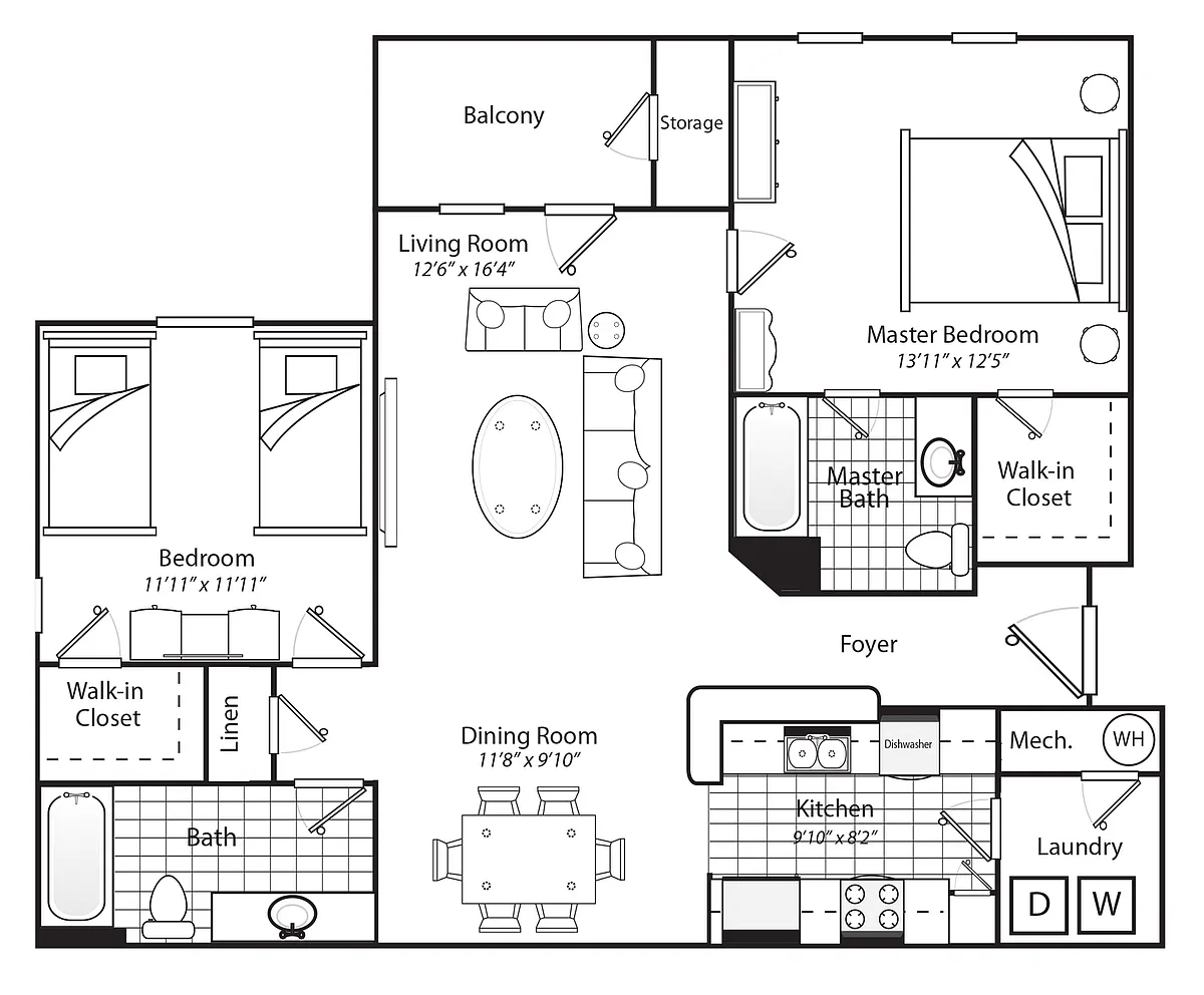 Floor plan Two Bedroom Two Bathroom 60%