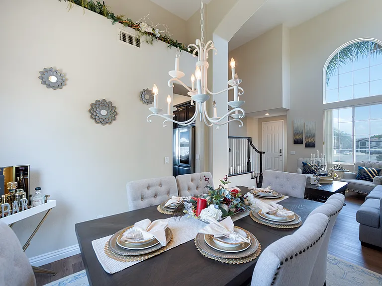Dining room table, opening to kitchen