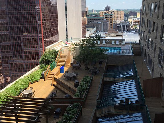 View of outdoor deck and pool on the 15th floor.
