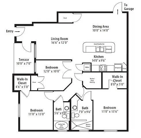 Floor plan 3 Bedroom Luxury Garden-Renovated