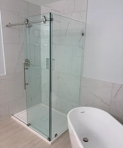 Renovated master bath with shower and tub