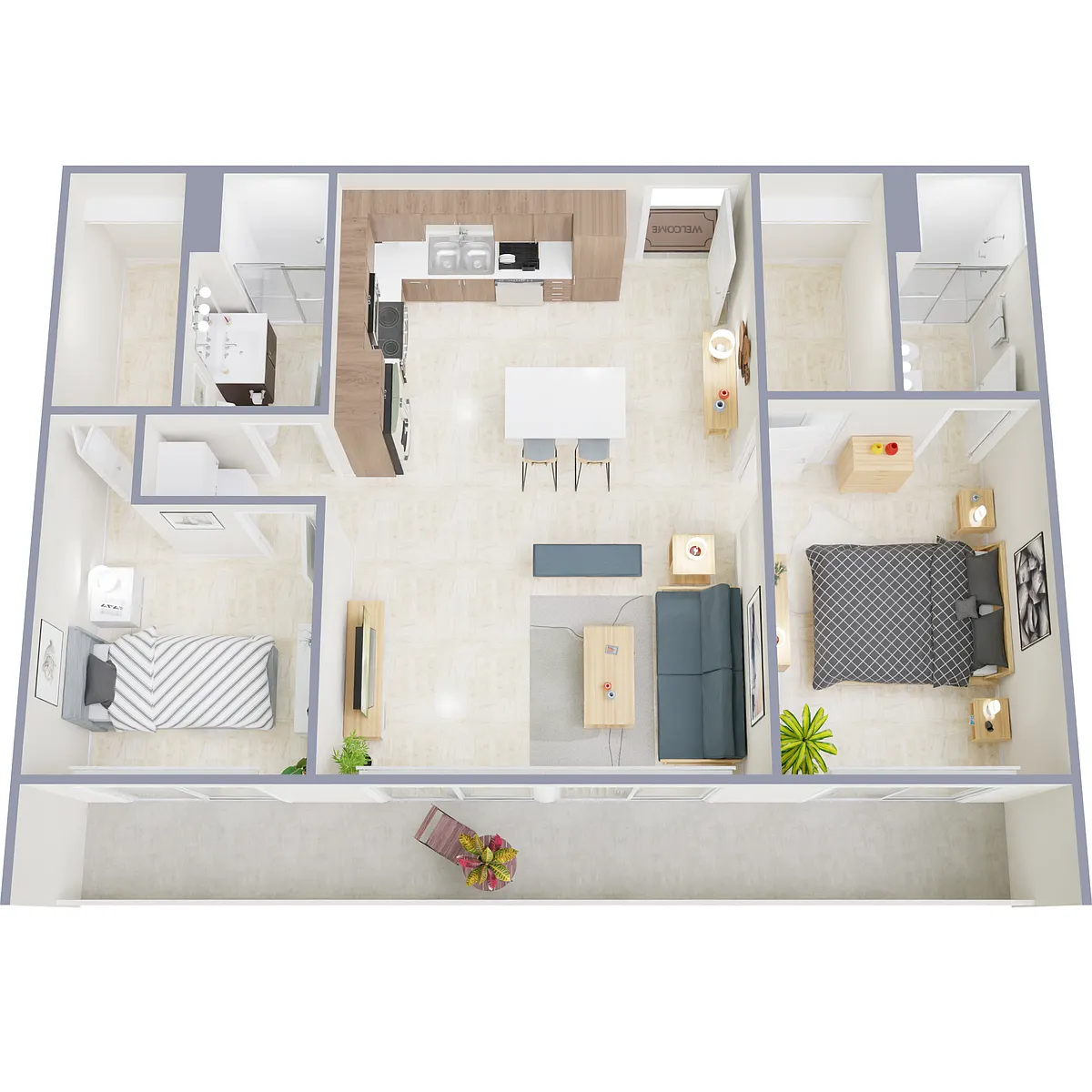 Floor plan 2 Bedroom, 2 Bathroom