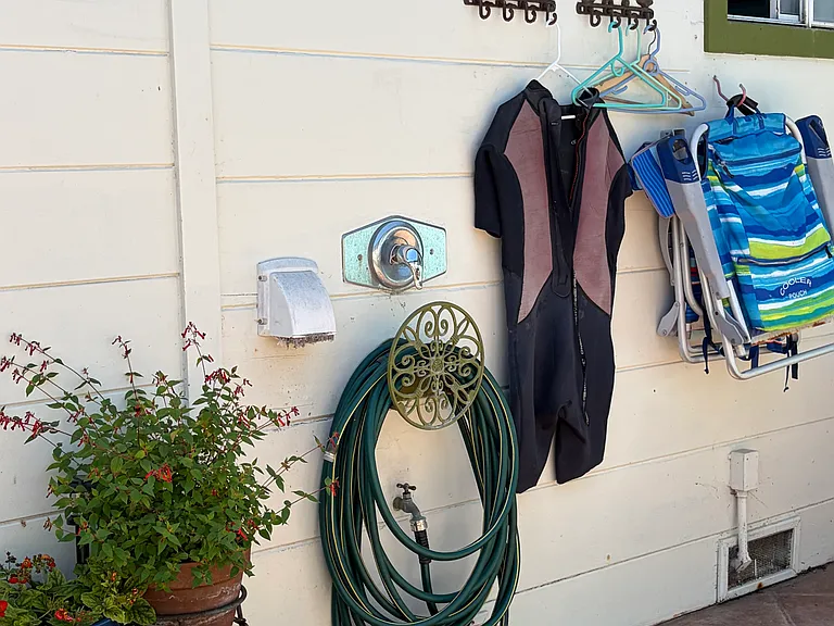 Heated outdoor shower