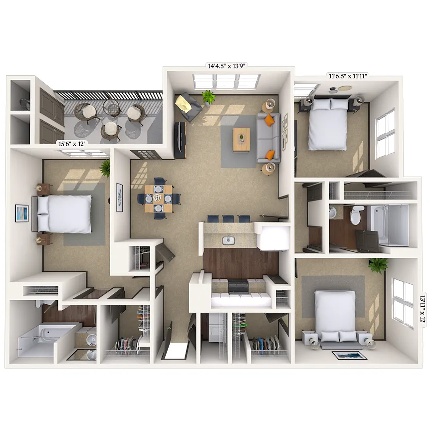 Floor plan Traditional 3x2 1363-1470 SF